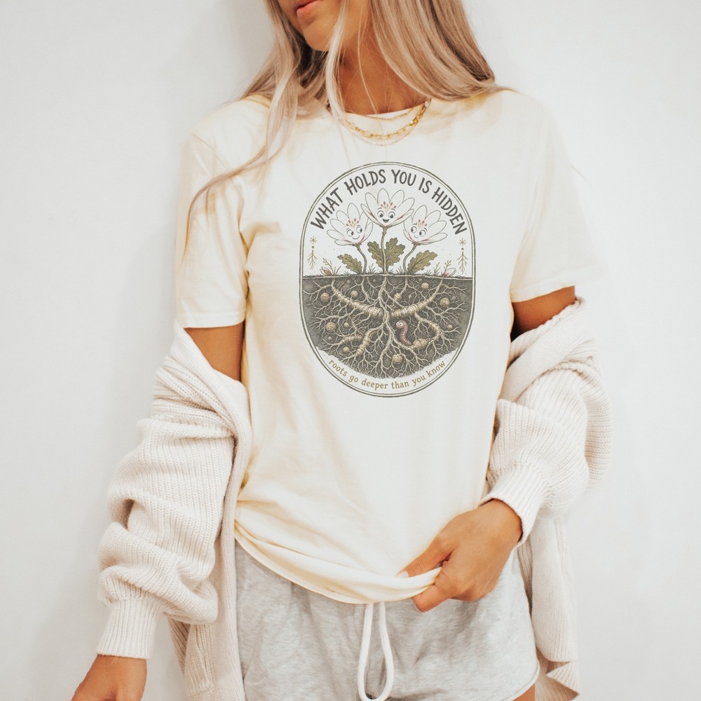Roots Go Deeper Botanical Graphic Tee Whimsical Nature Art